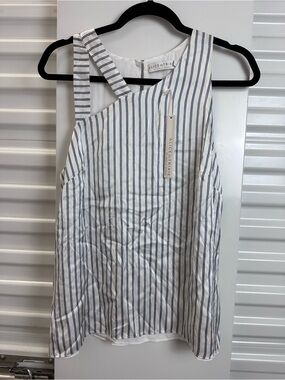 Alice & Trixie White and Navy Striped Asymmetric Tank